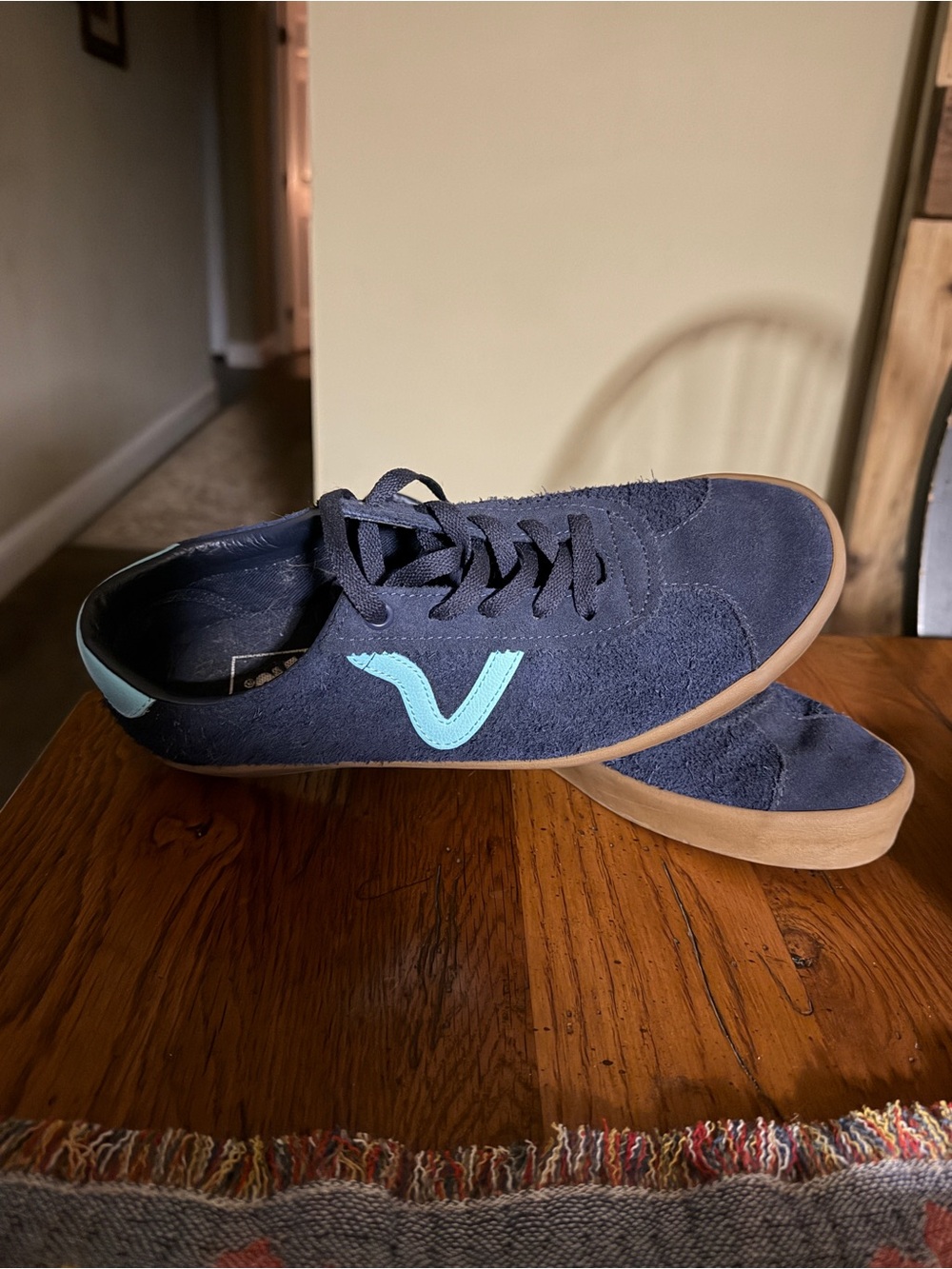 Vans Men's Navy Suede Sneakers with Light Blue Logo